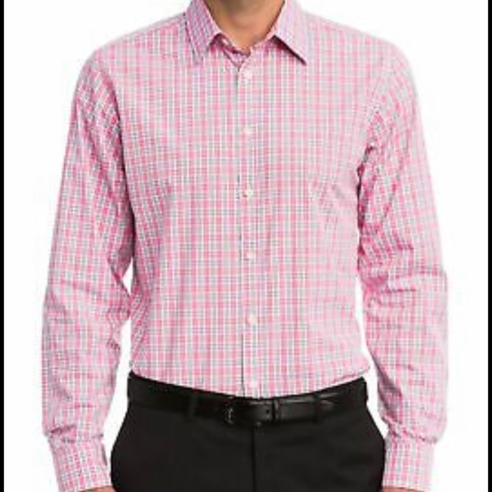 J. Maverick New York pink plaid shirt. Small.